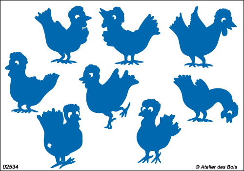 Les Poules de Colette, 8 silhouettes de poules M 1 + 2