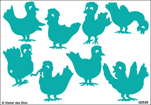 Les Poules de Colette, 8 silhouettes de poules M 2 + 3