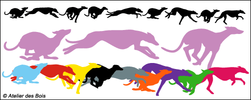 Epsom, ensemble de 9 silhouettes de Greyhounds en course M530