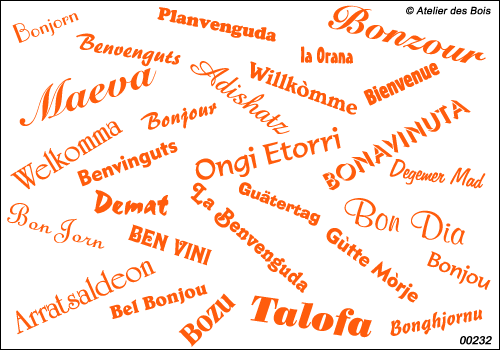Mots Bonjour et Bienvenue en 14 langues régionales, uni.