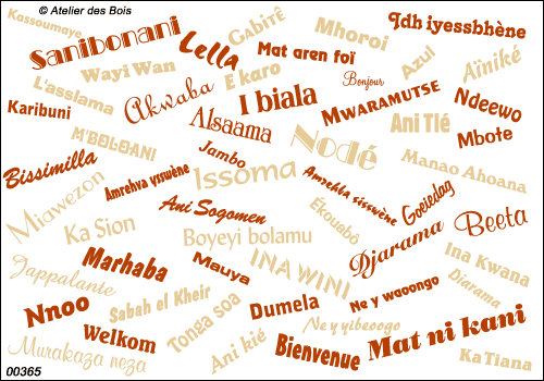 Mots Bonjour & Bienvenue, 32 langues Africaines & Arabes, bicol.