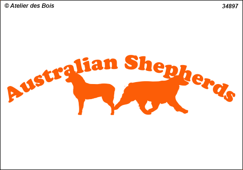 Lettrage Australian Shepherds courbe 1 ligne 2 silhouettes mod.