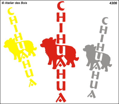 Lettrage vertical Chihuahua avec silhouette (tête à gauche)