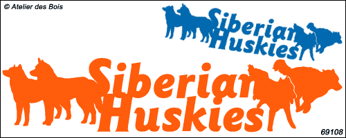Lettrage Siberian Huskies superposé avec quatre silhouettes