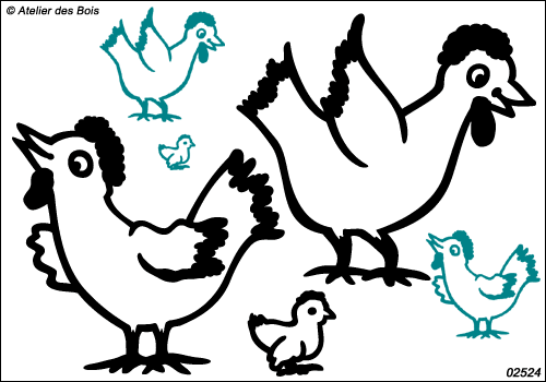 Les Poules de Colette, 2 poules caquetantes et un poussin M4