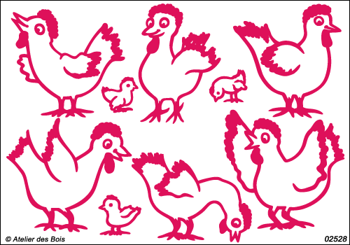 Les Poules de Colette, 6 poules caquetantes et 3 poussins