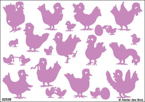 Les Poules de Colette, 12 silhouettes de poules + 10 poussins
