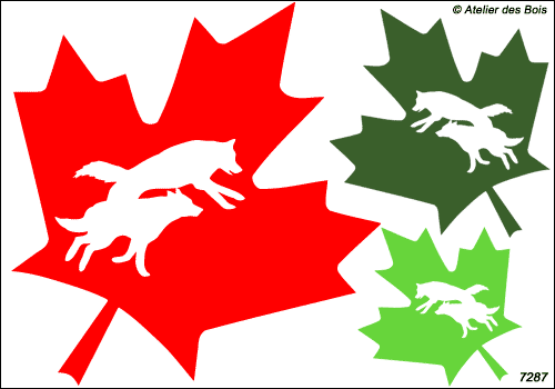 Feuille d'érable avec deux silhouettes au galop