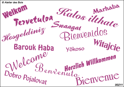 Mot Bienvenue en 15 langues polices et tailles différentes, uni.