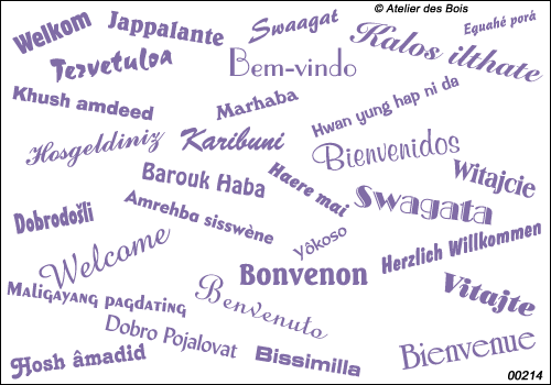 Mot Bienvenue en 30 langues polices et tailles différentes, uni.