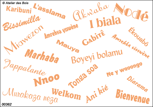 Mot Bienvenue en 23 langues Africaines et Arabes, uni.
