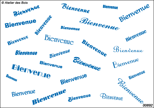 Mot Bienvenue en 27 polices et tailles différentes, uni.