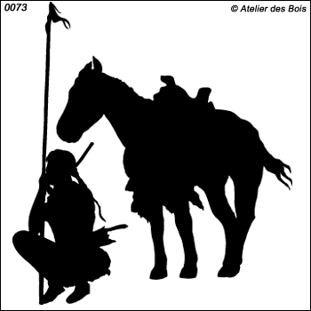 Indien en veille avec son cheval, silhouettes