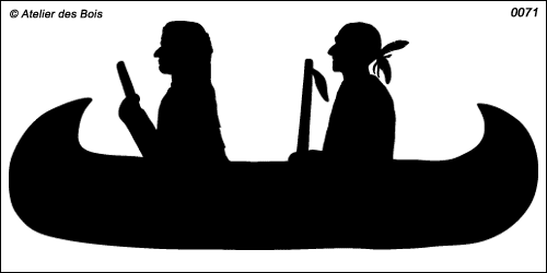 Silhouettes d'indiens dans un canoe