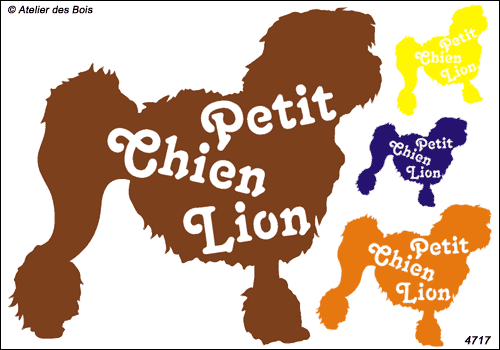 Silhouette de Petit Chien Lion avec lettrage Tête à droite