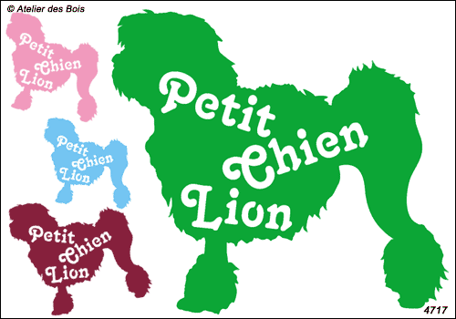 Silhouette de Petit Chien Lion avec lettrage Tête à gauche