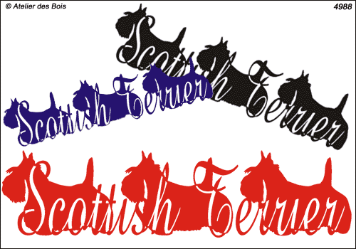 Lettrage Scottish Terrier avec 3 silhouettes
