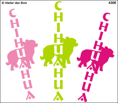 Lettrage vertical Chihuahua avec silhouette (tête à droite)