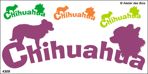 Lettrage Chihuahua avec silhouette et tête