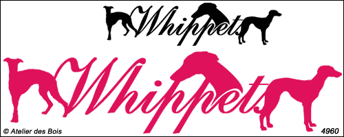 Lettrage Whippets avec 2 silhouettes et une tête