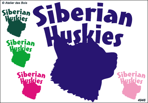 Lettrage Siberian Huskies courbe avec tête (sur deux lignes)