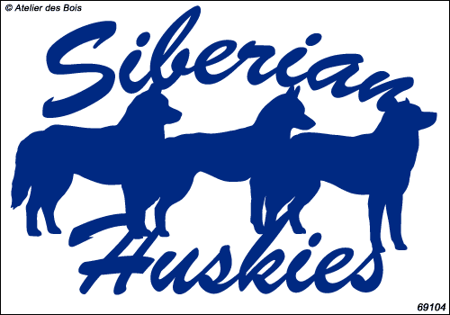 Lettrage Script Siberian Huskies 3 silhouettes têtes à droite
