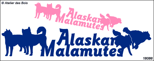 Lettrage Alaskan Malamute superposé avec quatre silhouettes
